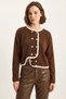Women's Gold Button Detailed Asymmetrical Cut Knitwear Bitter Brown Cardigan