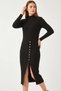 Women's Ribbed Buttoned Knitwear Black Dress - 6