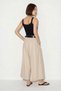 Women's High Waist Belted Pleated Detailed Wide Leg Beige Skirt Trousers - 5