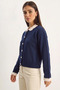 Women's Baby Collar Sleeve Detailed Knitwear Navy Blue Cardigan - 4