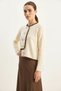 Women's Gold Button Detailed Asymmetrical Cut Knitwear Cream Cardigan - 8
