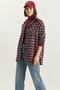 Women's Oversized Plaid Red and White Shirt with Single Pocket Detail - 3