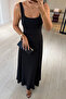 Square Neckline Backless Black Sandy Dress - 2