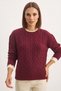 Women's Crew Neck Hair Braid Patterned Ribbed Cuff Detailed Knitwear Cherry Sweater - 3