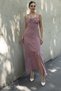 Women's Summer Dusty Rose Chest Gathered Front Slit Strappy Long Dress 50322
