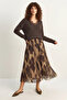 Women's Shawl Patterned Asymmetrical Cut Lined Chiffon Oil Green Skirt - 5