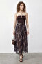 Women's Shawl Patterned Elastic Waist Lined Belted Long Tulle Navy Blue Skirt - 3