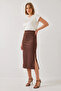 Women's Slit Suede Brown Skirt - 2
