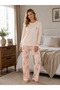 Women's Long Sleeve Floral Pattern Lace Detailed Pajama Set - 3