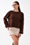 Women's Knitted Loose Sweater with Button Detail on Sleeves 265015 -