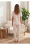 Women's 100% Cotton Alaçatı Bow Detailed Short Sleeve T-Shirt Pants Pajama Set - 4