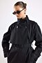 High Collar Cloak Detailed Water Repellent Trench Coat Black 6889 - 6