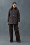 Brown Quilted Coat with Suede Collar Detail and Adjustable Waist