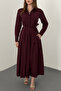 Burgundy Buttoned Poplin Dress - 4