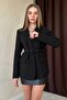 Black Jacket with Pocket Flaps and Belt Detail - 4