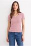 Organic Cotton Pink Women's Ribbed V-Neck T-Shirt - 2