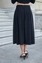 Women's Velvet Fabric High Waist Pleated Skirt with Pockets Midi Length Skirt-Black - 2