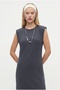 Women's Celia Zero Sleeve Midi Anthracite Dress with Padded Shoulders - 4
