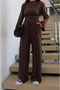 Brown Back-Tie Padded Blouse and Trousers Set - 5165 - 4