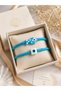 Summer Sea Beach Themed 2-Piece Women's Bracelet – White, Blue, Evil Eye Beads & Fish Detail, Marine Themed - 2