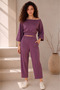 Women's Violet Color Modal Interlock Fabric Stitching Detailed Pocketed Elastic Waist Sweatpants Crop Sweat Top and Bottom Set - 3
