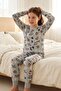Girl's Christmas Themed Tiger Patterned Long Sleeve Pajama Set - 4