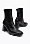 Women's Black Leather Blunt Toe Stretch Heel Casual Boots - 4