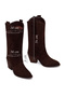 Women's Brown Thick Heeled Suede Leather Boots Wf190066Ds - 4