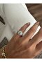 Silver Color Stone Square Shape Pinky Ring - 4