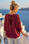 Italian Burgundy Lace Collar 3/4 Sleeve Lined Elastic Waist Sequined Silk Woven Blouse 65 70 - 3