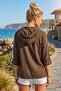 Brown Hooded Raglan Sleeve Zippered Pocketed Belted Embroidered Cotton Woven Jacket 66 60 - 7