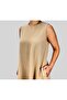 Beige Linen Blend Crew Neck Flared Dress - 6