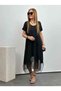 Women's Short Sleeve Round Tulle Asymmetric Detail Viscose Dress - 3