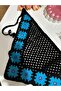 Women's Black Knitted Bandana Blue Floral Patterned Hair Band Bohemian Stylish Accessory - 4