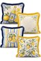 Limoncello Bottle and Lemon Flower Patterned Striped 4-Piece Fringed Throw Pillow Cover Set