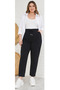 Women's Large Size Black Double Fabric Carrot Leg Trousers