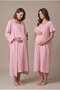 Women's Powder Muslin Cotton Fabric Short Sleeve Buttoned Maternity Nightgown Set with Nursing Detail - 3