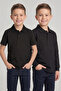 Boys' School Black Long and Short Sleeve Polo Collar T-Shirt Black Ribbed Waist Pants 3-Piece Top and Bottom Set - 2