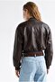 2220 Women's Ribbed Detailed Leather Bomber Jacket with Pockets Brown - 6