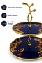 Real Gold Gilded Double Layer Glass Presentation Bowl Cookie Bowl Turkish Delight Bowl Chocolate Bowl Cobalt Blue Decorative Serving Stand 26-21 cm - 2