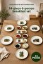 Cactus Patterned 14 Piece Ceramic Breakfast Set for 6 Persons, Decorative Tableware Set with Serving Presentation Plate
