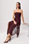 Bordo Dantel Detaylı Süper Mini Straplez Maxi Örme Abiye & Mezuniyet Party Elbisesi TPRSS26AE00203
