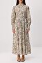 Light Khaki Silky Fabric Sleeve End Gipeli Shawl Pattern Maxi Belted Woven Hijab Dress Tctss26Eb00160 - 3