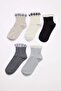 White-Grey 5-Piece Tulle Detailed Plaid Pattern Knitted Socks Thmss26Co00059 - 5