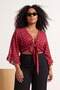 Beachwear Cherry Polka Dot Patterned Crop Sleeve Ruffle Flounce Double Breasted Collar Blouse Tbbss24Af00071 - 2