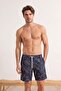 Navy Blue Capri Length Leaf Patterned Men's Swim Shorts Tmnss26Ds00008