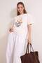 Ekru Baskılı Oversize/Geniş Kalıp Kısa Kol Örme T-Shirt TWOSS26TS00335