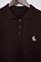 Kahverengi Regular/Normal Kesim Nakışlı Dokulu Triko Polo Yaka T-shirt TMNAW27PO00004 - 6