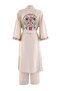 Bej Çiçek Desenli Dokuma Maxi Plaj Kimono Pantolon Takım TBESS26AU00099 - 9