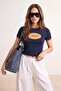 Lacivert Fitted/Vücuda Oturan Baskılı Kısa Kollu İnterlok Örme T-shirt TWOSS26TS00268 - 2